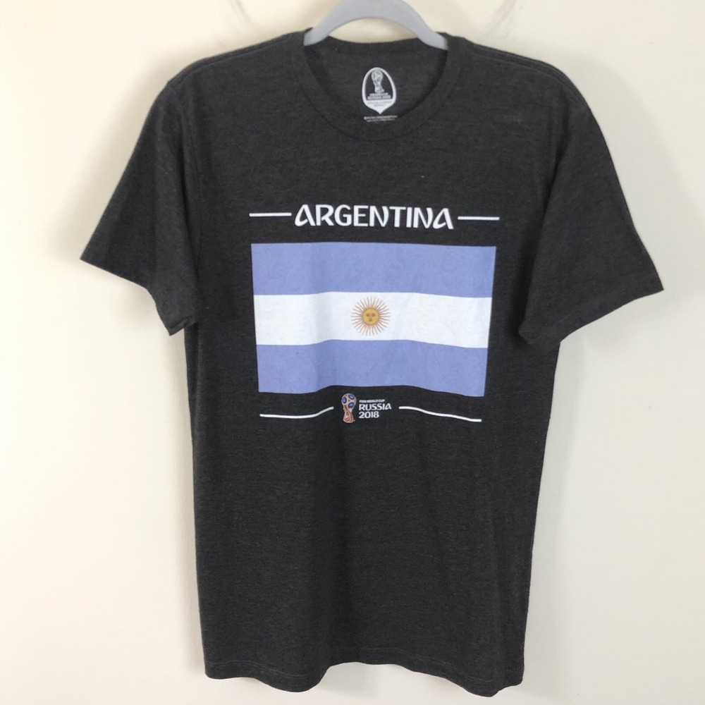 Argentina FIFA World Cup Russia 2018 T-Shirt Men's Sz M Dark Gray Blue Soccer